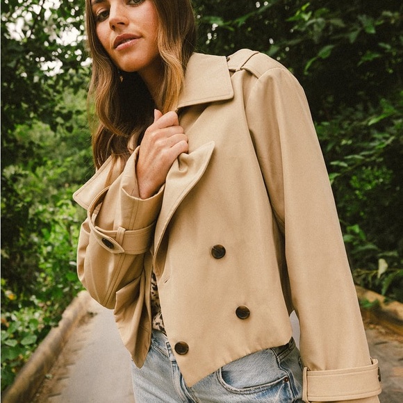 Cropped Trench Coat Jacket M - Picture 2 of 6